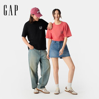 Gap 男女装2025春季印花logo纯棉圆领宽松短袖T恤美版729123 西瓜红 XL 美码 2XL亚洲码185/108A