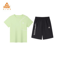 匹克（PEAK）儿童夏季套装运动服童装速干男童短袖T恤短裤运动套装 荧光绿 150