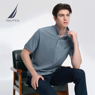诺帝卡（NAUTICA）男装夏季款休闲棉氨多色亲肤柔软微弹翻领短袖POLO衫男 3103雾霾蓝41H S