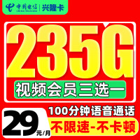 中国电信 兴隆卡 29元/月(可发全国+235G流量+100分钟通话+自动返费)激活送视频会员