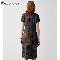 帕罗(PALUOPO)100%桑蚕丝新中式改良旗袍连衣裙 2025真丝水墨印染 斜襟立领裙子 花咖啡 M (160/84A)