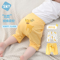 舒贝怡2条 儿童短裤子夏装女童男童薄款PP裤夏装宝宝裤子纯棉透气短裤 满印小鹿+黄色 90 cm
