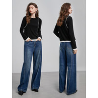 初语假两件拼接设计感T恤女2025年春季凉感科技棉质上衣 黑色 L