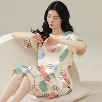猫人纯棉睡衣150g女款2025新款七分裤带胸垫短裤套装可爱家居服 17M37000 L