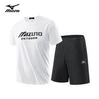 美津浓（MIZUNO）户外套装男夏季透气舒适亲肤半袖短裤套装休闲两件套百搭组合装 黑色+黑色 4XL