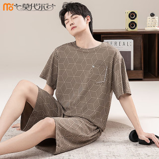 莫代尔睡衣男短袖短裤薄款100%全棉可外穿男士家居服套装 01P93603 3XL