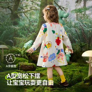 ASK JUNIOR儿童裙子2025春季女童印花连衣裙A字下摆泡泡袖小童 花色 110