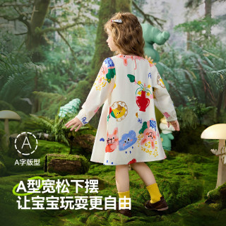 ASK JUNIOR儿童裙子2025春季女童印花连衣裙A字下摆泡泡袖小童 花色 110