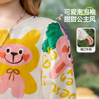 ASK JUNIOR儿童裙子2025春季女童印花连衣裙A字下摆泡泡袖小童 花色 110