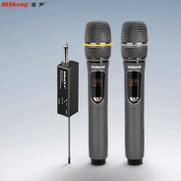 奇声无线话筒家用高保真演出会议KTV卡拉OK专业无线麦克风户外无线话筒家用话筒唱歌话筒家用麦克风 灰色_ 升级版可充电无线双话筒