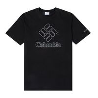 哥伦比亚（Columbia）夏季薄款纯棉男士短袖圆领T恤舒适百搭时尚半袖印花运动透气 黑色 XL 160-180斤