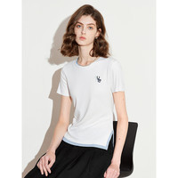 初语拼接假两件开叉T恤女2025春季短袖修身INS潮感优可丝上衣 白色 XL