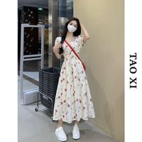 GUOCILRN法式温柔风碎花连衣裙子女2025夏季新款小个子收腰显瘦茶歇桔梗裙 裙子[原版]  [建议106-120斤]