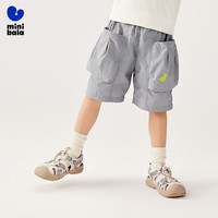 bala迷你巴拉 MINI BALA 男女童短裤夏装凉感户外儿童撞色印花宽松裤子 品灰20208 100