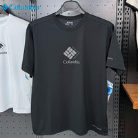哥伦比亚（Columbia）夏季薄款纯棉男士短袖圆领T恤舒适百搭时尚半袖印花运动透气 黑色 S 100-120斤