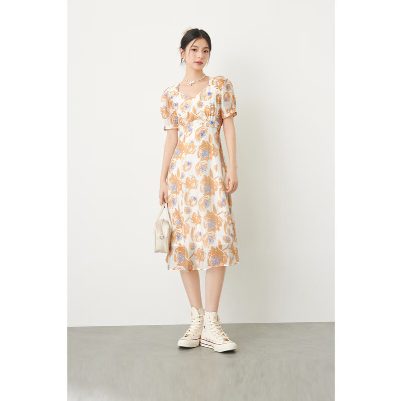 诗凡黎（'EIFINI）【商场同款】优雅碎花连衣裙2024年夏新款女显瘦3E4491311   155/80A