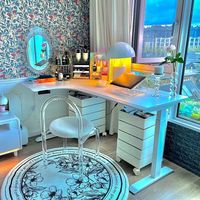 智芯转角书桌书架一体家用拐角电脑桌L型办公桌电动升降桌 左转角 升降桌【白色桌面】