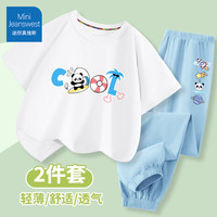 迷你真维斯 MINI JEANSWEST迷你真维斯男童套装2025纯棉短袖T恤上衣防蚊裤儿童夏装裤子 【纯棉套装】白色小熊猫 165