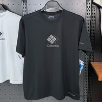 哥伦比亚（Columbia）夏季薄款纯棉男士短袖圆领T恤舒适百搭时尚半袖印花运动透气 黑色1 M 120-140斤
