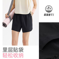 安踏速干短裤丨假两件跑步运动短裤女士夏季宽松训练裤 基础黑-3 XS (女155)