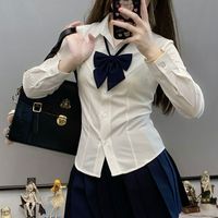 日系jk制服收腰白色衬衫女春秋纯欲辣妹修身衬衣显瘦长袖打底上衣