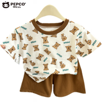 小猪班纳儿童短袖套装a类纯棉男女通T恤宝宝夏季服装短裤薄款夏装童装 T23纯棉套装小象 90 cm