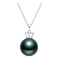 meluxe美奈 大溪地黑珍珠吊坠单颗海水珍珠皇冠吊坠 母亲节礼物 【绿系微微瑕】mm，18K金