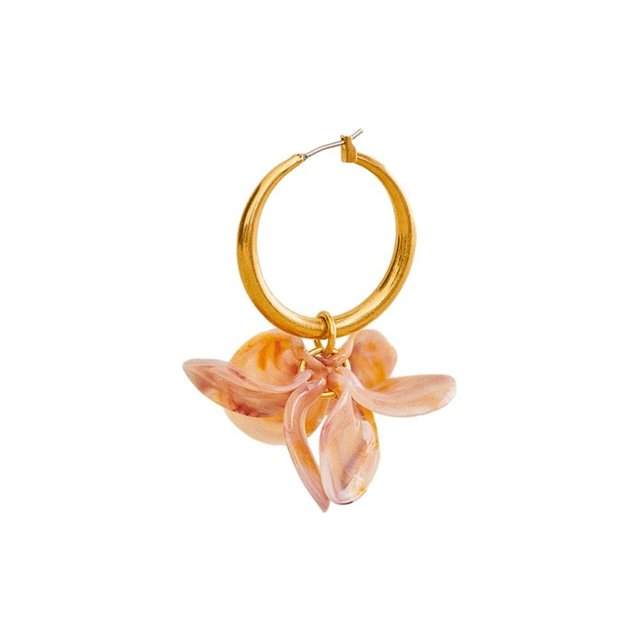 sezane 欧洲直邮Sezane 23新款 FLORA女士腮红色黄铜/树脂花卉环形耳环