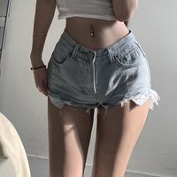 蔓草寇超短裤女欧美高街辣妹毛边牛仔热裤子夏季高腰显瘦百 黑色破洞短裤_3011 S