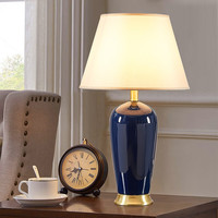 繁登堡（fandengbao）宝蓝陶瓷台灯卧室床头台灯全铜简约客厅沙发角几灯美式轻奢可调光 触摸开关+暖光白炽灯泡