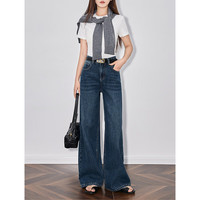 初语牛仔阔腿裤女2025春款宽松显瘦复古高街百搭休闲裤子 牛仔蓝 28