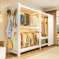 昭简简易衣柜卧室衣架家用置物架出租房开放式挂衣架钢制结构收纳柜 二层主架【帘子+上下挂衣杆】 长80宽50高200