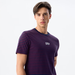 Gap 男女装2025夏季logo条纹纯棉短袖T恤常规上衣美版768022 红色条纹 S 美码