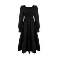 秋水伊人气质拼接针织纯色系带连衣裙2024春季女装优雅法式方领裙子 黑色 S