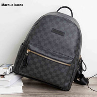 Marcue karos双肩包男女通用背包时尚休闲格子多功能电脑包大双肩书包潮牌 格子双肩包1919