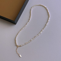 钻后稀有碎银子强光天然巴洛克极小珍珠项链女锁骨链简约颈链 强光超小巴洛克碎银子项链链长4