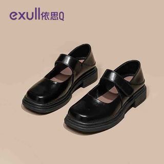 EXULL依思Q魔术贴女鞋玛丽珍鞋2025春季百搭厚底英伦风一脚蹬黑色小皮鞋 黑色 37