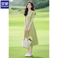 罗蒙连衣裙子女夏季2025新款微胖女洋气减龄遮手臂钓系约会度假风极简 绿色 L 110-120斤