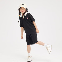 大嘴猴(paul frank)童装夏季短袖短裤男女童休闲套装韩版POLO衫运动两件套 272F黑色 130