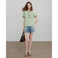 初语盆栽素描印花短袖T恤女2025夏季新款抗菌冰瓷棉美式撞色上衣