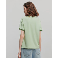 初语盆栽素描印花短袖T恤女2025夏季抗菌冰瓷棉美式撞色上衣 豆绿色 S