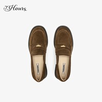 73Hours难哄章若楠同款女鞋风笛乐章2025金币乐福鞋粗跟小皮鞋 深棕 33