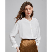 初语松弛感莱赛尔亚麻衬衫女2025春季禅意新中式圆领小衫上衣 米白色 L