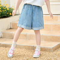 茵曼(INMAN)宽松休闲牛仔短裤2025夏季舒适柔软百搭中大女童裤子 牛仔蓝-F3832164A 140