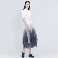 S.DEER圣迪奥夏季时尚百搭女装松紧网纱拼接优雅通勤女神休闲长裙 群青/73 M 165