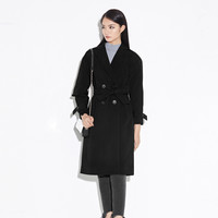 sdeer圣迪奥春秋季女装休闲西装领收腰暗条纹灯芯绒大衣S21381810 黑色/91 XL/175