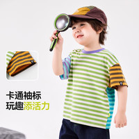 DUDUJIA嘟嘟家宝宝T恤夏款儿童条纹拼色短袖夏季男宝女宝休闲上衣2025新款夏装 (部分尺码预售)