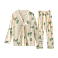 紫色花语【带胸垫防尴尬】衬衫式睡衣女国风女士可外穿家居服草绿色L