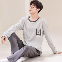 紫色花语【牛奶丝透气不闷热】春季薄款睡衣男睡裤春秋外穿家居服银灰L