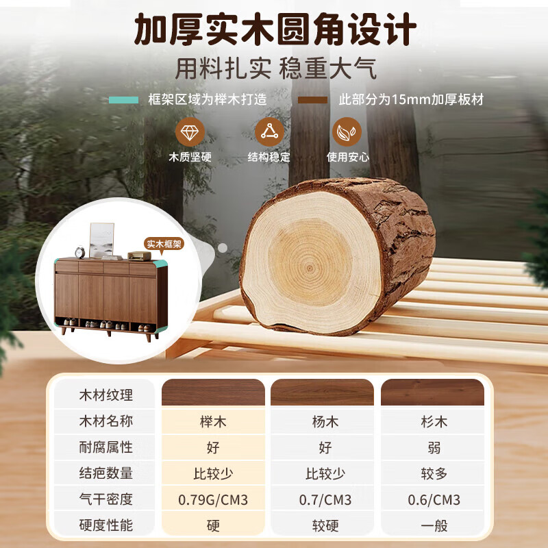 卓禾实木色入户鞋柜家用门口室内2024收纳可坐玄关柜走廊鞋架 【实木圆角款】大衫胡桃色 120 上门安装
